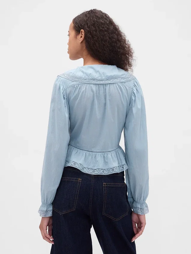 Blusa con peplum, cuello en V y cuello