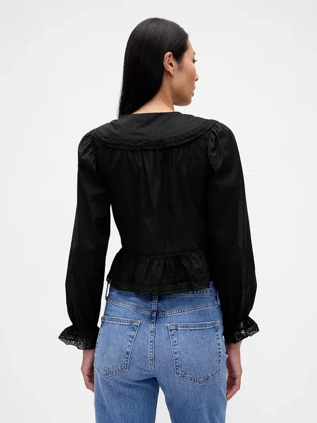 Blusa con peplum, cuello en V y cuello