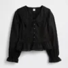 Blusa con peplum, cuello en V y cuello