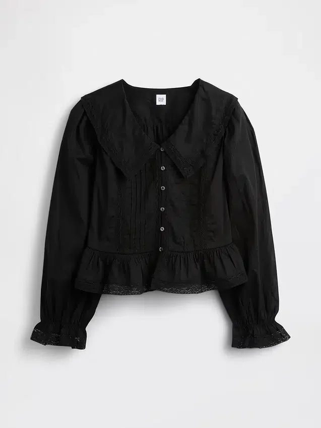 Blusa con peplum, cuello en V y cuello