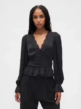 Blusa con peplum, cuello en V y ojales