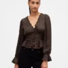 Blusa con peplum, cuello en V y ojales