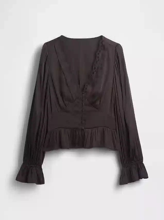 Blusa con peplum, cuello en V y ojales