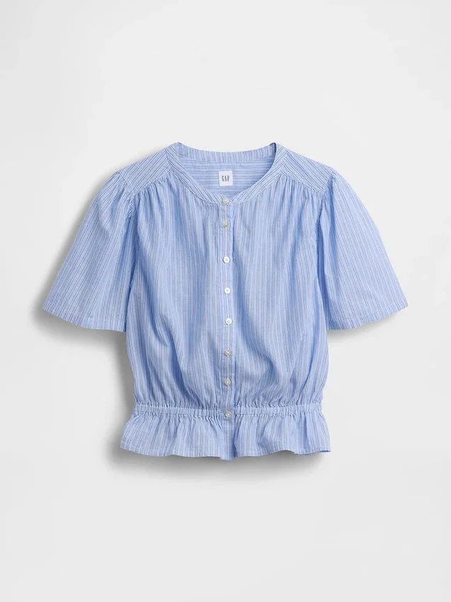 Blusa corta con peplum y cierre frontal de botones