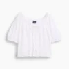 Blusa corta con pinzas y mangas hasta el codo