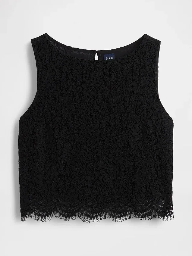 Blusa corta de encaje con cuello de barco
