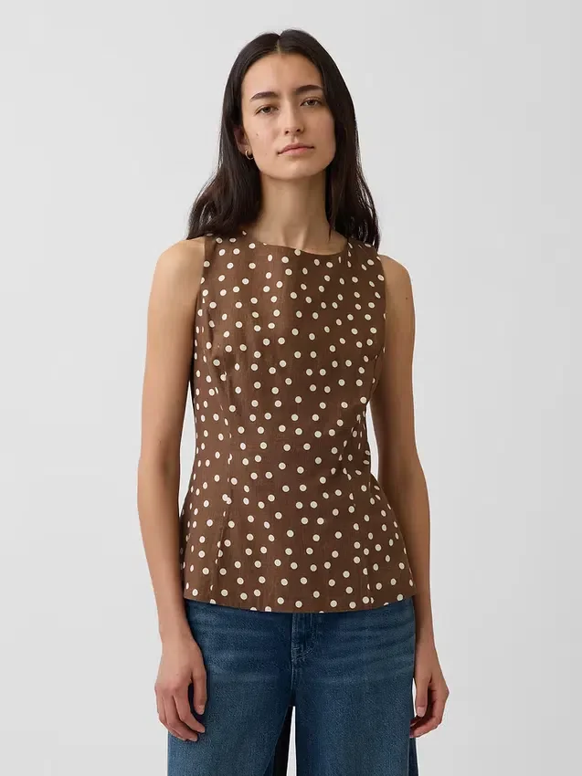 Blusa de cuello barco en mezcla de lino