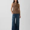 Blusa de cuello barco en mezcla de lino