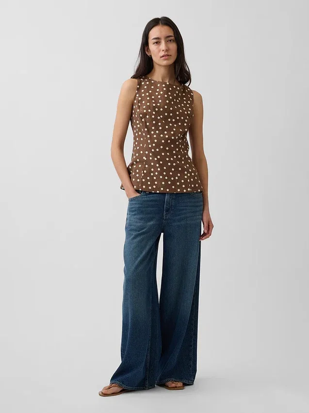 Blusa de cuello barco en mezcla de lino