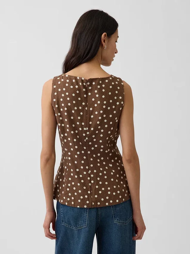Blusa de cuello barco en mezcla de lino