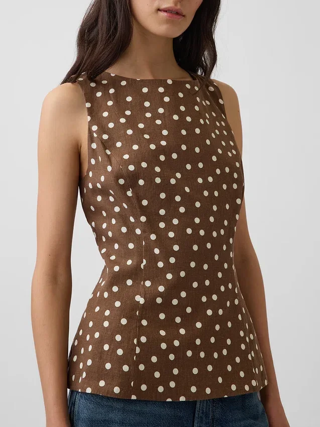 Blusa de cuello barco en mezcla de lino