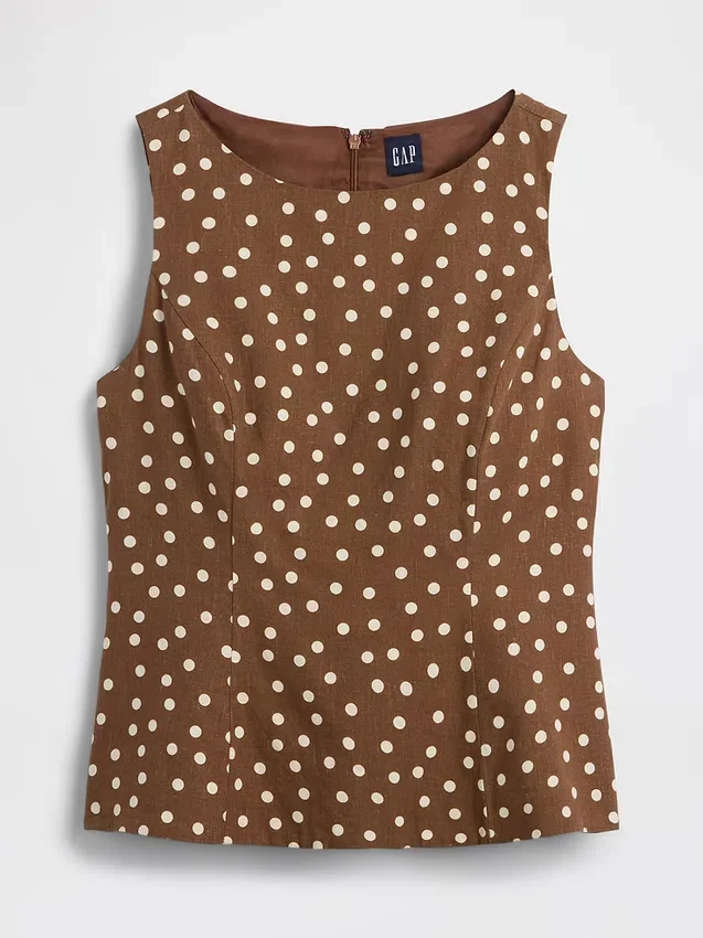 Blusa de cuello barco en mezcla de lino