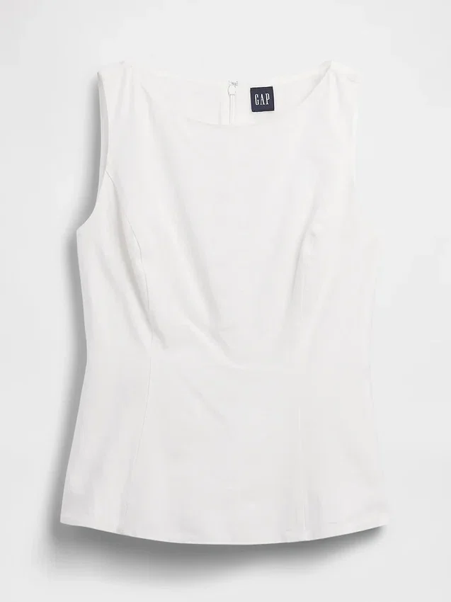 Blusa de cuello barco en mezcla de lino