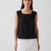 Blusa de cuello cuadrado de croché en mezcla de lino
