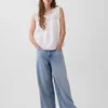 Blusa de cuello cuadrado de croché en mezcla de lino