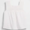 Blusa de cuello cuadrado de croché en mezcla de lino