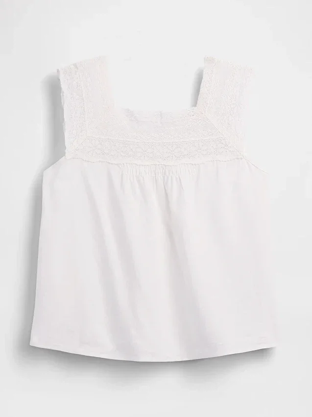 Blusa de cuello cuadrado de croché en mezcla de lino