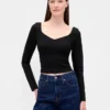 Blusa de doble tejido con escote corazón