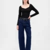 Blusa de doble tejido con escote corazón