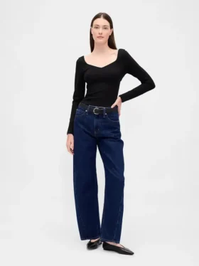 Blusa de doble tejido con escote corazón