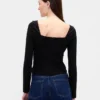 Blusa de doble tejido con escote corazón
