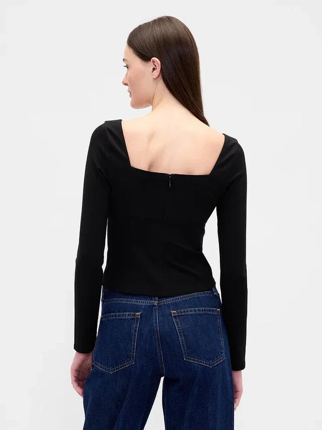 Blusa de doble tejido con escote corazón