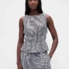 Blusa de gasa de algodón con peplum y cintura fruncida