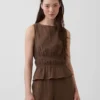 Blusa de gasa de algodón con peplum y cintura fruncida