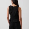 Blusa de gasa de algodón con peplum y cintura fruncida