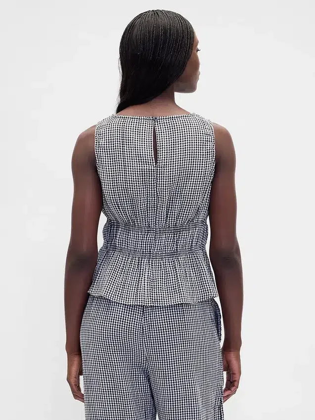 Blusa de gasa de algodón con peplum y cintura fruncida