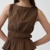 Blusa de gasa de algodón con peplum y cintura fruncida