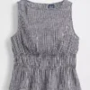Blusa de gasa de algodón con peplum y cintura fruncida