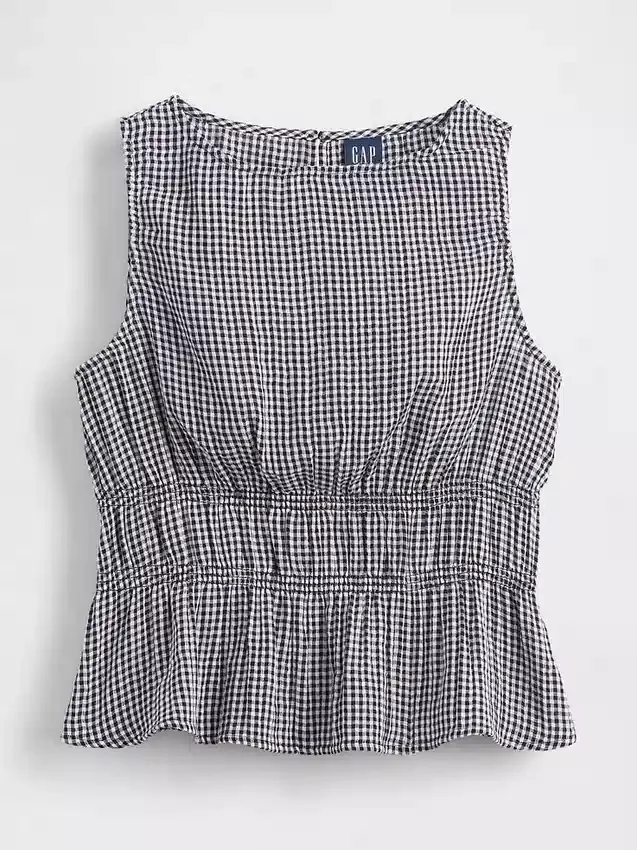Blusa de gasa de algodón con peplum y cintura fruncida