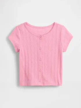 Blusa de punto acanalado con diseño de punto calado para bebés y niños pequeños