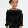 Blusa de terciopelo con moño para bebés y niños pequeños