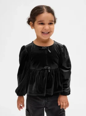 Blusa de terciopelo con moño para bebés y niños pequeños