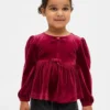 Blusa de terciopelo con moño para bebés y niños pequeños