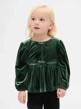 Blusa de terciopelo con moño para bebés y niños pequeños