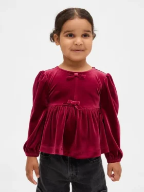 Blusa de terciopelo con moño para bebés y niños pequeños
