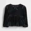 Blusa de terciopelo con moño para bebés y niños pequeños