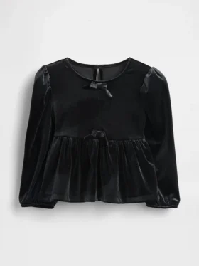 Blusa de terciopelo con moño para bebés y niños pequeños
