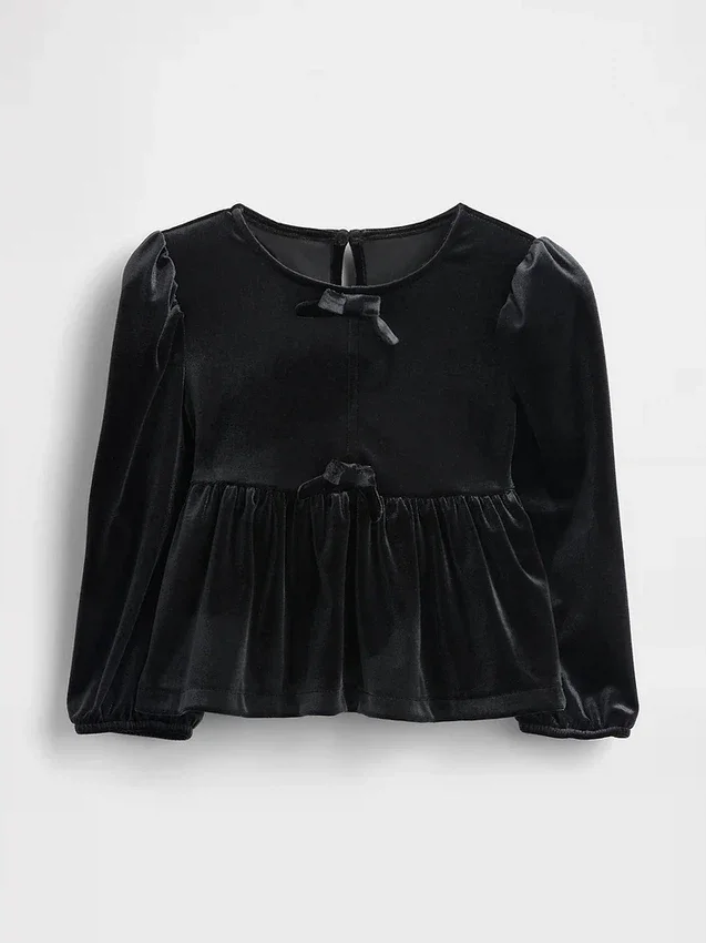 Blusa de terciopelo con moño para bebés y niños pequeños