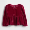 Blusa de terciopelo con moño para bebés y niños pequeños