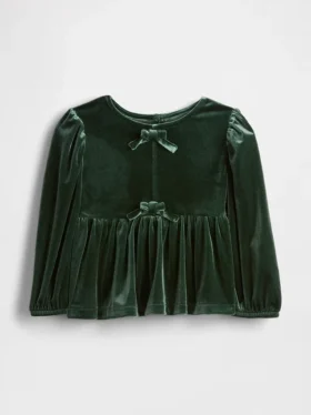 Blusa de terciopelo con moño para bebés y niños pequeños