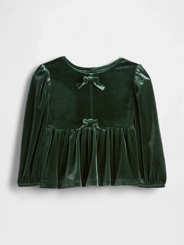 Blusa de terciopelo con moño para bebés y niños pequeños