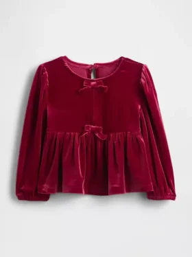 Blusa de terciopelo con moño para bebés y niños pequeños