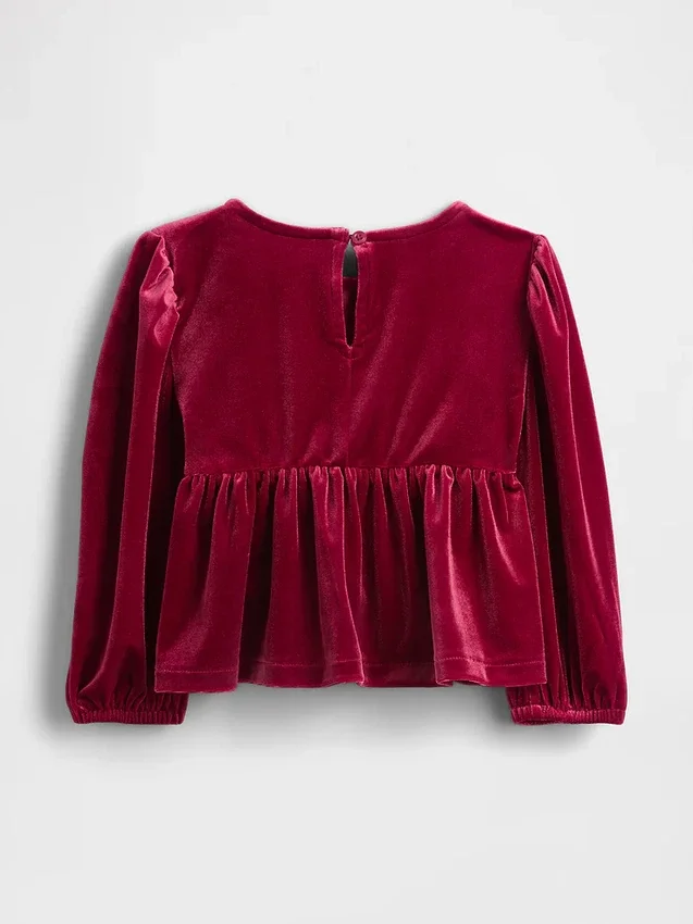 Blusa de terciopelo con moño para bebés y niños pequeños