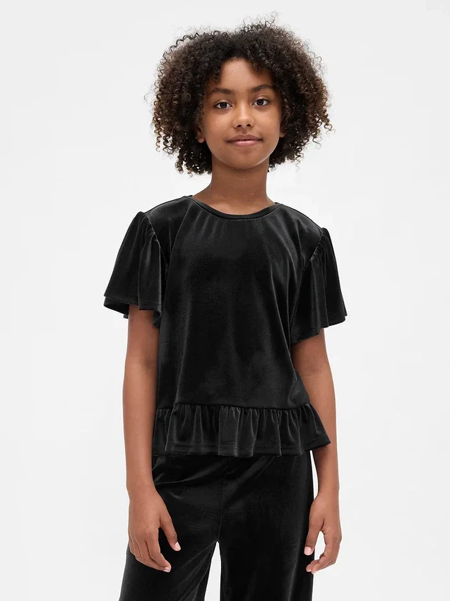 Blusa de terciopelo con peplum para niños