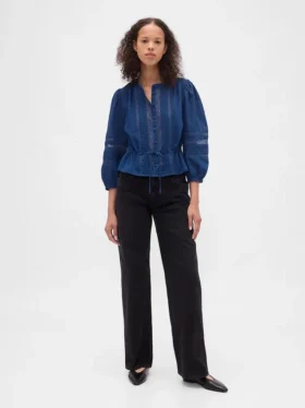 Blusa de voile con ribete de encaje