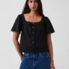 Blusa holgada de cuello cuadrado con ribete de encaje